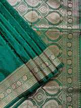 Rama Green Color Soft Mashru Silk handloom Tanchoi Saree with Gold Banarasi Border and Pallu | Banarasi Mashru Silk Saree