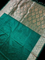 Rama Green Color Soft Mashru Silk handloom Tanchoi Saree with Gold Banarasi Border and Pallu | Banarasi Mashru Silk Saree