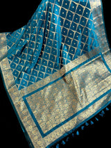 Teal Color Banarasi Handloom Semi Soft Silk Saree | Muted Gold Zari Weave | Banarasi Sarees | Teal Color Saree | Party Wear Sarees