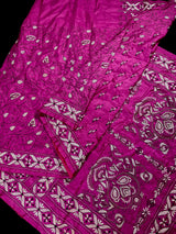 Pink Color Bangalori Silk Saree with Hand Kantha Stitch | Handwoven Kantha Stitch Sarees | Kantha Saress | Embroidered Sarees