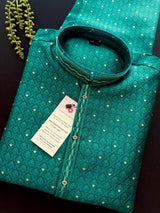 Teal Green Color Soft Raw Silk Men Kurta Pajama Self Design and tiny Zari Weave | Party Wear Men Ethnic Wear | Wedding Wear Kurta