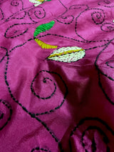 Handmade Deep Pink Color Kantha Saree in Bangalori Silk | Handwoven Kantha Stitch Sarees with Multi Color | Kantha Stitch Silk Saree