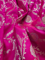 Hot Pink Color Semi Pure Mashru Silk Handloom Saree with Gold and Sliver Zari Weave | Banarasi Mashru Silk Sarees