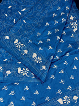 Blue Color Bangalori Silk Saree with White Thread Hand Kantha Stitch | Handwoven Kantha Stitch Sarees | Kantha Sarees