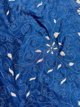 Blue Color Bangalori Silk Saree with White Thread Hand Kantha Stitch | Handwoven Kantha Stitch Sarees | Kantha Sarees