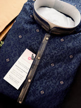 Blue Color Indian Kurta for Men | Embossed Embroidery and Zari | Sherwani Style Kurta | Indian Wedding Kurta