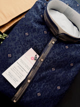 Blue Color Indian Kurta for Men | Embossed Embroidery and Zari | Sherwani Style Kurta | Indian Wedding Kurta