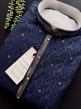 Blue Color Indian Kurta for Men | Embossed Embroidery and Zari | Sherwani Style Kurta | Indian Wedding Kurta