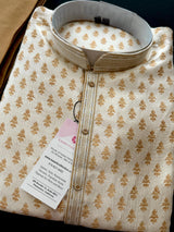 Gold Color Brocade Banarasi Silk Men Kurta with Weave Work | Mens Ethnic Wear | Indian Men Clothing USA | Wedding Wear Kurtas | Kurta Pajama