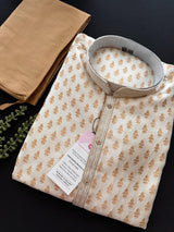 Gold Color Brocade Banarasi Silk Men Kurta with Weave Work | Mens Ethnic Wear | Indian Men Clothing USA | Wedding Wear Kurtas | Kurta Pajama