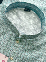 Sea Blue Color Designer Kurta with Floral Digital Print in Soft 100% Cotton with Emberiodery and Sequin Work | Mens Ethnic Wear