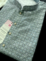 Sea Blue Color Designer Kurta with Floral Digital Print in Soft 100% Cotton with Emberiodery and Sequin Work | Mens Ethnic Wear