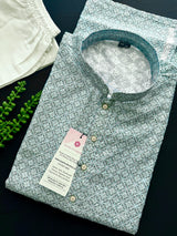 Sea Blue Color Designer Kurta with Floral Digital Print in Soft 100% Cotton with Emberiodery and Sequin Work | Mens Ethnic Wear