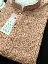 Peach Color Designer Kurta with Floral Digital Print in Soft 100% Cotton with Emberiodery and Sequin Work | Mens Ethnic Wear