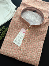 Peach Color Designer Kurta with Floral Digital Print in Soft 100% Cotton with Emberiodery and Sequin Work | Mens Ethnic Wear