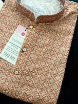Peach Color Designer Kurta with Floral Digital Print in Soft 100% Cotton with Emberiodery and Sequin Work | Mens Ethnic Wear