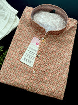 Peach Color Designer Kurta with Floral Digital Print in Soft 100% Cotton with Emberiodery and Sequin Work | Mens Ethnic Wear
