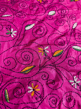 Pink Color Bangalori Silk Saree with Hand Kantha Stitch | Handwoven Kantha Stitch Sarees | Kantha Saress | Bengal Sarees