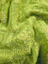 Parrot Green Color Pure Georgette Saree with Chikankari and Sequin | Parrot Green Color Saree | Chikankari Sarees | Party Wear Sarees