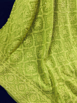Parrot Green Color Pure Georgette Saree with Chikankari and Sequin | Parrot Green Color Saree | Chikankari Sarees | Party Wear Sarees