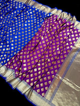 Purple and Blue Color Half n Half Traditional Banarasi Handloom Saree with Gold Zari Weave | Banarasi Silk Saree