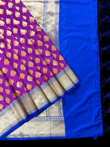 Purple and Blue Color Half n Half Traditional Banarasi Handloom Saree with Gold Zari Weave | Banarasi Silk Saree