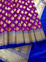 Purple and Blue Color Half n Half Traditional Banarasi Handloom Saree with Gold Zari Weave | Banarasi Silk Saree