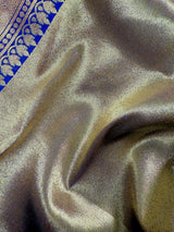 Purple and Blue Color Half n Half Traditional Banarasi Handloom Saree with Gold Zari Weave | Banarasi Silk Saree