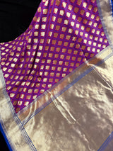 Purple and Blue Color Half n Half Traditional Banarasi Handloom Saree with Gold Zari Weave | Banarasi Silk Saree