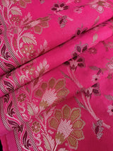 Handmade Deep Pink Color with Cream Color Pallu | Muted Resham Zari Weave with Meenakari Floral Jaal | Light Weight Easy Drape Saree