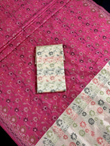 Handmade Deep Pink Color with Cream Color Pallu | Muted Resham Zari Weave with Meenakari Floral Jaal | Light Weight Easy Drape Saree