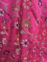 Handmade Deep Pink Color with Cream Color Pallu | Muted Resham Zari Weave with Meenakari Floral Jaal | Light Weight Easy Drape Saree
