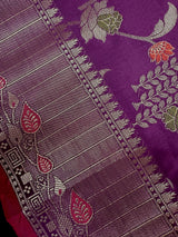 Statement Handmade Purple Color Banarasi Semi Katan Silk Saree with Meenakari and Muted Gold Zari Weave with Floral Jaal