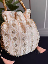 Pastel Peach Color Raw Silk Light Weight Potli Bag | Embroidery and Gotta Patti Work Potli Bags | Bags for Gifts | Wedding Bags