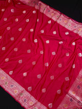 Deep Rani Pink Color Soft Banarasi Silk Saree with Meenakari Work | Paithani Style Borders | Muted Gold Zari Weave