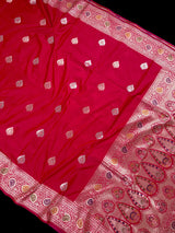 Deep Rani Pink Color Soft Banarasi Silk Saree with Meenakari Work | Paithani Style Borders | Muted Gold Zari Weave