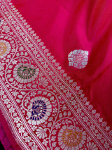 Deep Rani Pink Color Soft Banarasi Silk Saree with Meenakari Work | Paithani Style Borders | Muted Gold Zari Weave