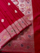 Deep Rani Pink Color Soft Banarasi Silk Saree with Meenakari Work | Paithani Style Borders | Muted Gold Zari Weave