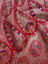 Deep Rani Pink Color Soft Banarasi Silk Saree with Meenakari Work | Paithani Style Borders | Muted Gold Zari Weave