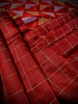 Maroon Color Check Saree with Gold and Sliver Resham Weave | Pure Raw Silk Saree | Handloom Saree | SILK MARK CERTIFIED