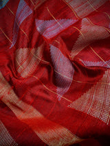 Maroon Color Check Saree with Gold and Sliver Resham Weave | Pure Raw Silk Saree | Handloom Saree | SILK MARK CERTIFIED