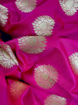 Magenta Pink with Green and Blue color combination Traditional Satin Border Banarasi Handloom Soft Silk Saree