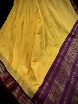 Pale Yellow with Muave Color Cotton Silk Handloom Saree | Venkatagiri Saree | Cotton Silk Sarees