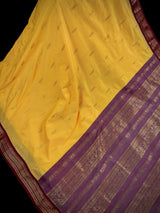 Pale Yellow with Muave Color Cotton Silk Handloom Saree | Venkatagiri Saree | Cotton Silk Sarees