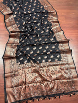 Statement Handmade Black Color Banarasi Cotton Silk Saree with Antique Zari Weave | Saree in USA | Black Color Saree | Ships from California