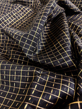Black and Mustard Yellow Pure Raw Silk Saree with Temple Borders with Checks | Handwoven Saree | SILK MARK CERTIFIED