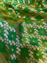 Dual Shade of Green Saree in Banarasi Butter Soft Silk in Muted Gold Zari with Floral Design in Bandhej Pattern with Contrast Blouse