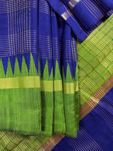 Royal Blue Color Ganga Yamuna Saree with Paroot Green and Deep Plum Color | Pure Raw Silk Handloom Saree | SILK MARK CERTIFIED