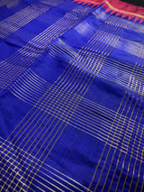Royal Blue Color Ganga Yamuna Saree with Paroot Green and Deep Plum Color | Pure Raw Silk Handloom Saree | SILK MARK CERTIFIED