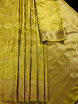 Mehandi Green Color Semi Mashru Silk Saree with Muted Gold Zari Weave | Soft Silk Sarees | Ships from California